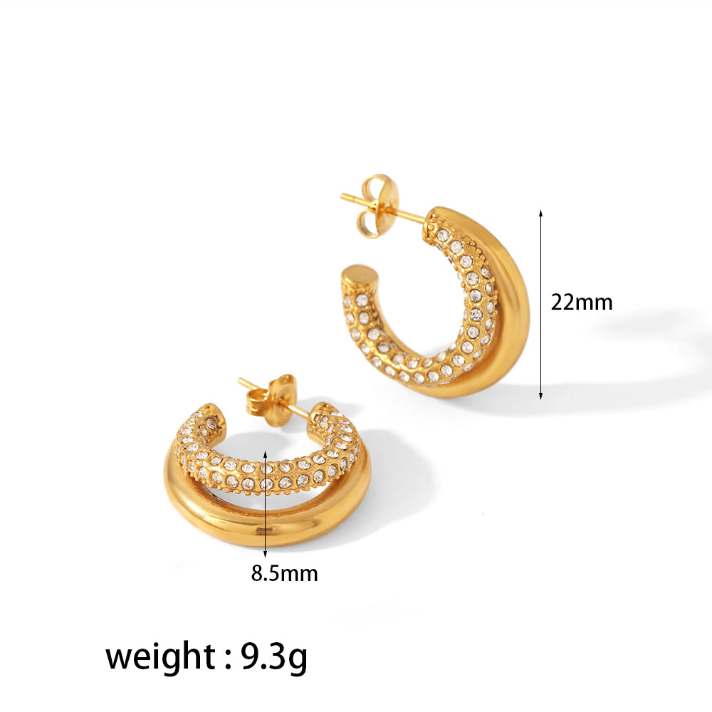 1 Pair Simple Style C Shape Plating Inlay Stainless Steel Rhinestones 18k Gold Plated Ear Studs