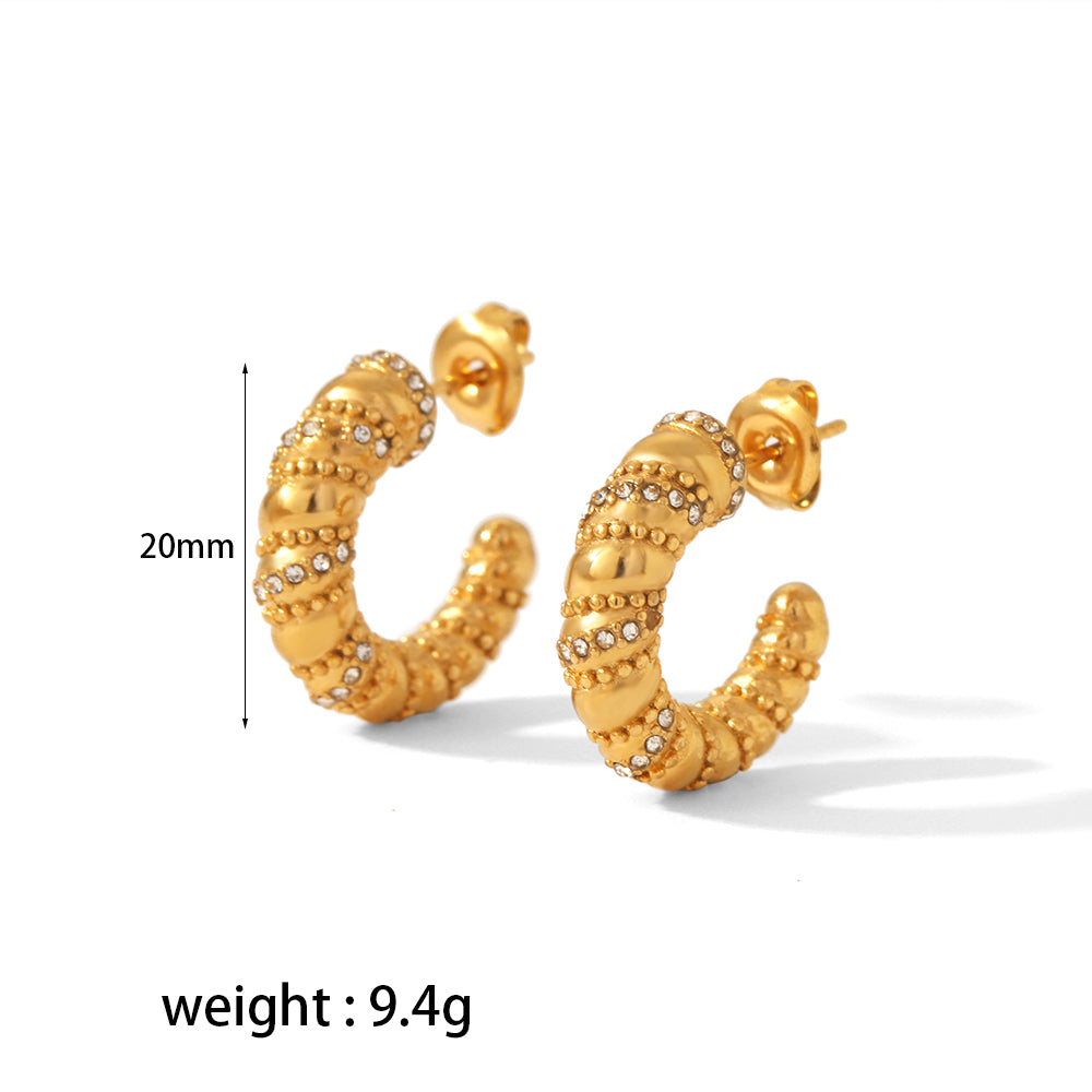 1 Pair Simple Style C Shape Plating Inlay Stainless Steel Rhinestones 18k Gold Plated Ear Studs