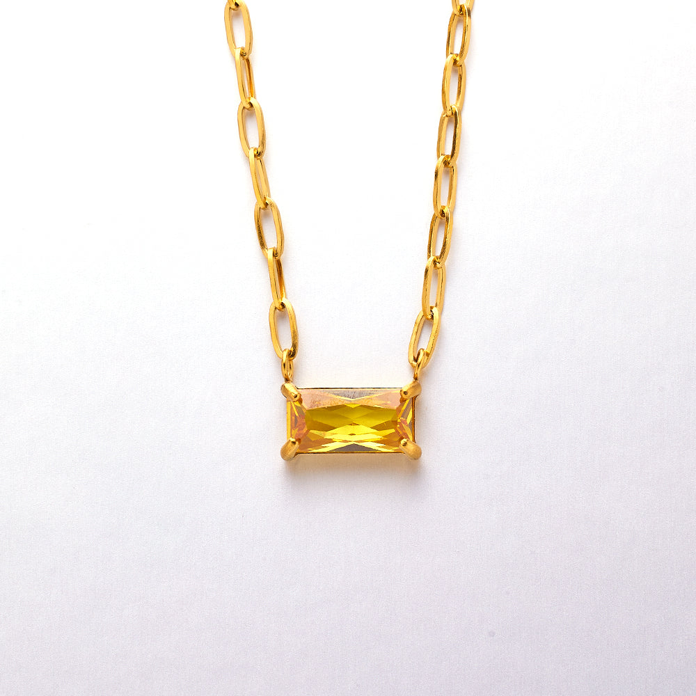 Vacation Rectangle Stainless Steel Titanium Steel Inlay Zircon Gold Plated Pendant Necklace