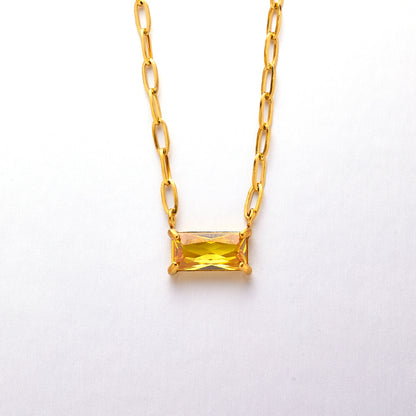 Vacation Rectangle Stainless Steel Titanium Steel Inlay Zircon Gold Plated Pendant Necklace