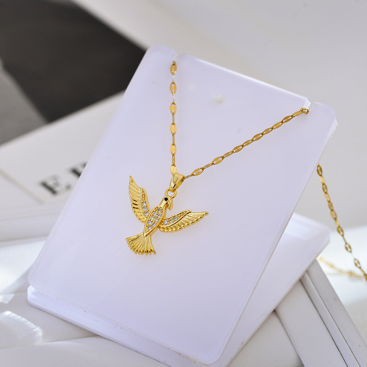 Ig Style Phoenix Titanium Steel Copper Inlay Zircon Pendant Necklace