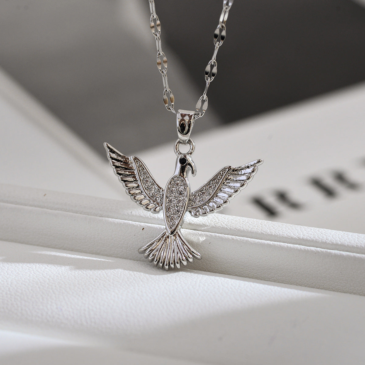 Ig Style Phoenix Titanium Steel Copper Inlay Zircon Pendant Necklace