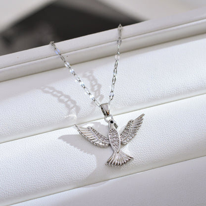 Ig Style Phoenix Titanium Steel Copper Inlay Zircon Pendant Necklace