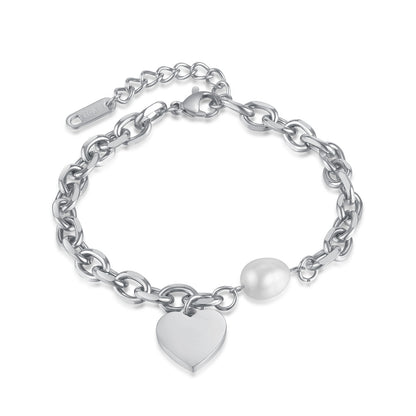 Elegant Simple Style Heart Shape Titanium Steel Pearl Bracelets