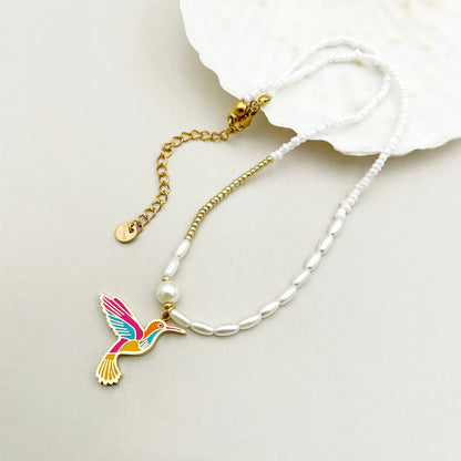 Vintage Style French Style Bird Stainless Steel Beaded Plating Gold Plated Bracelets Necklace