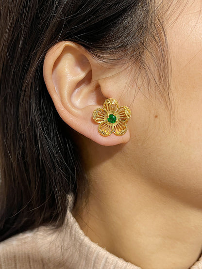 1 Pair Casual Elegant Flower Plating Inlay Copper Zircon Ear Studs