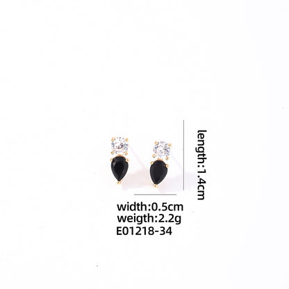 1 Piece Casual Elegant Simple Style Geometric Water Droplets Plating Inlay Copper Zircon Gold Plated Ear Studs