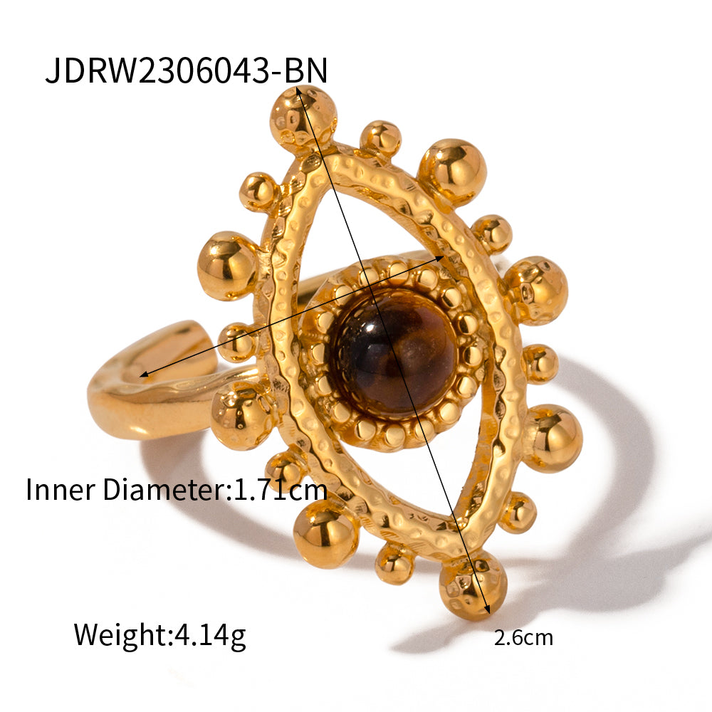 Basic Retro Devil's Eye Stainless Steel Plating Inlay Artificial Gemstones 18k Gold Plated Rings Earrings