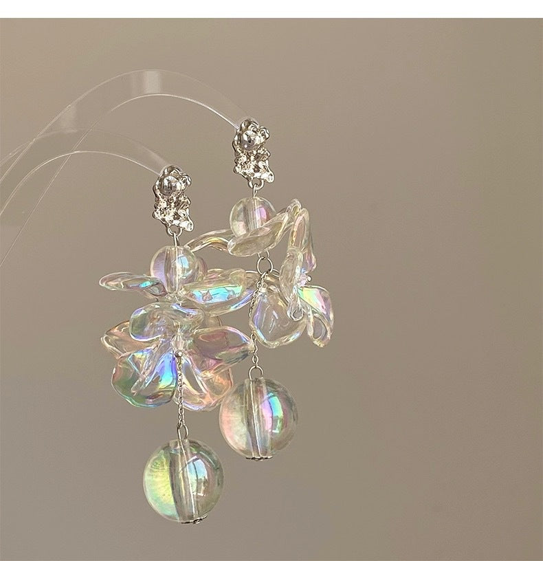 1 Pair Elegant Flower Artificial Crystal Drop Earrings