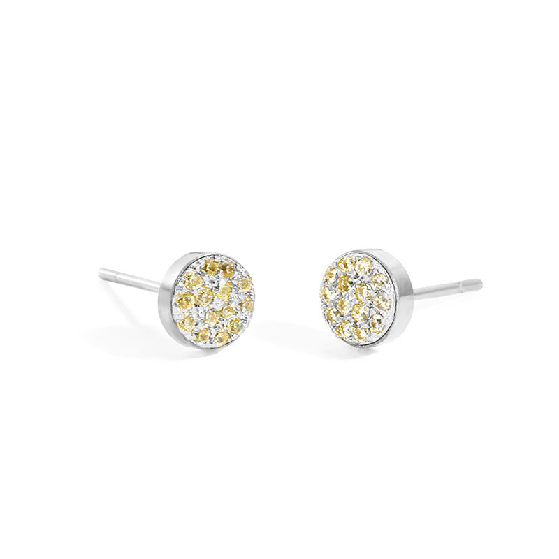 Simple Style Round Stainless Steel Inlay Artificial Diamond Ear Studs 1 Pair