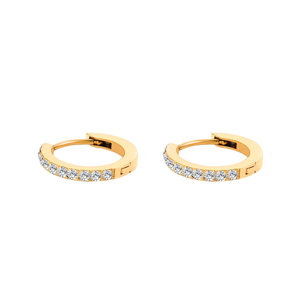 1 Pair Simple Style Round Plating Inlay Stainless Steel Rhinestones 14k Gold Plated Earrings