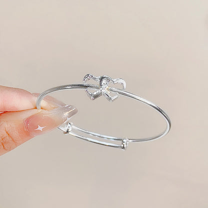 Sweet Simple Style Heart Shape Bow Knot Metal Bowknot Women's Bangle