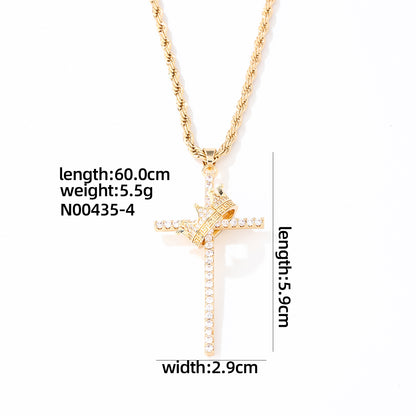 Hip-hop Cross Crown Copper Inlay Zircon Pendant Necklace