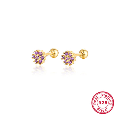 1 Pair Lady Flower Inlay Sterling Silver Zircon 18k Gold Plated White Gold Plated Ear Studs