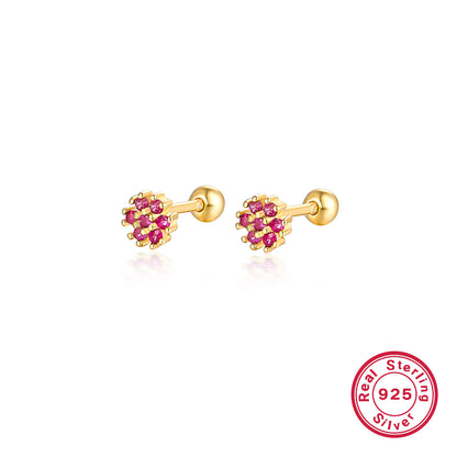 1 Pair Lady Flower Inlay Sterling Silver Zircon 18k Gold Plated White Gold Plated Ear Studs