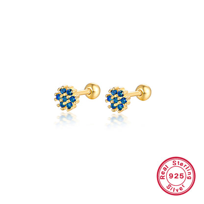 1 Pair Lady Flower Inlay Sterling Silver Zircon 18k Gold Plated White Gold Plated Ear Studs