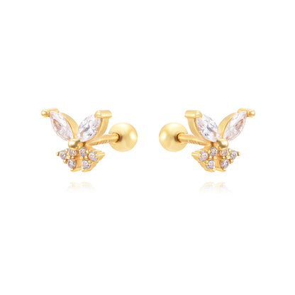 1 Pair Ig Style Classic Style Korean Style Flower Snake Butterfly Plating Inlay Copper Zircon White Gold Plated Gold Plated Ear Studs