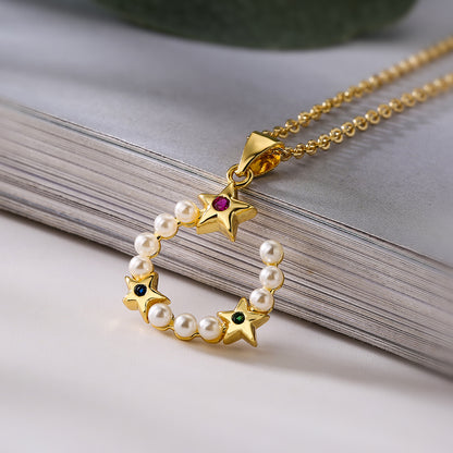 Simple Style Commute Pentagram Butterfly Copper Plating Inlay Artificial Pearls Zircon 18k Gold Plated Pendant Necklace