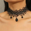 Lolita Plaid Water Droplets Lace Inlay Rhinestones Women's Choker