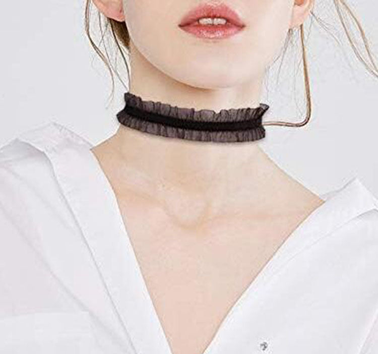 Lolita Plaid Water Droplets Lace Inlay Rhinestones Women's Choker