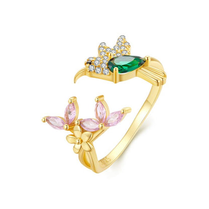 Cute Bird Sterling Silver Enamel Plating Inlay Zircon Gold Plated Platinum Plated Open Rings