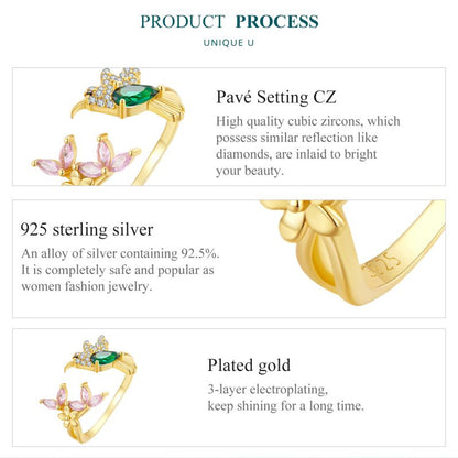 Cute Bird Sterling Silver Enamel Plating Inlay Zircon Gold Plated Platinum Plated Open Rings