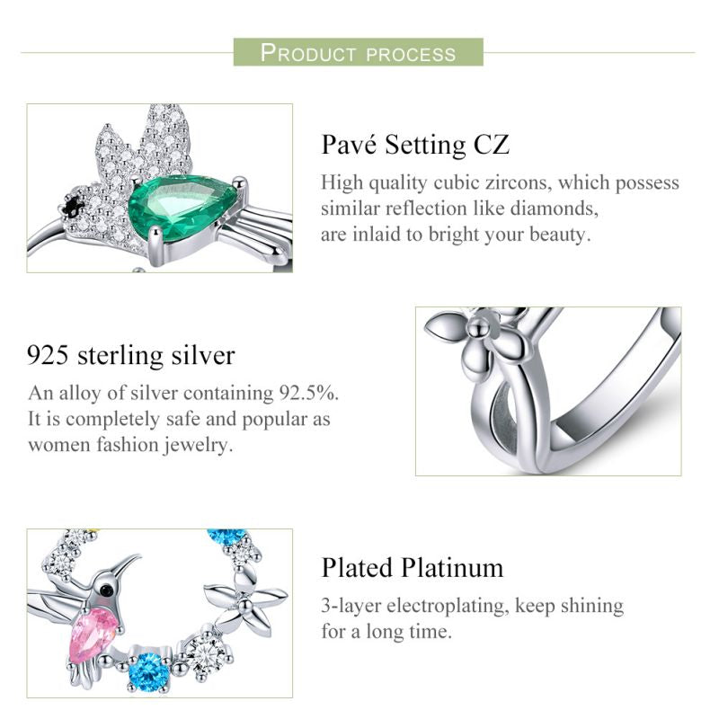 Cute Bird Sterling Silver Enamel Plating Inlay Zircon Gold Plated Platinum Plated Open Rings