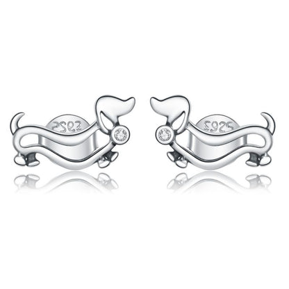 1 Pair Cute Dog Inlay Sterling Silver Zircon Ear Studs