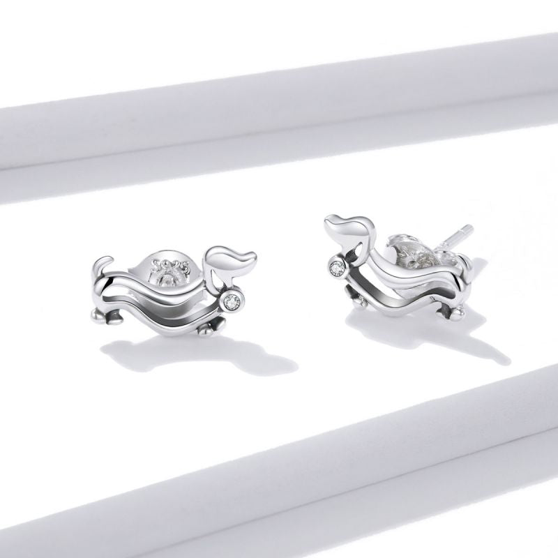 1 Pair Cute Dog Inlay Sterling Silver Zircon Ear Studs