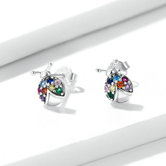 1 Pair Simple Style Beetles Inlay Sterling Silver Zircon Ear Studs