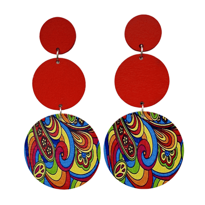 1 Pair Retro Classic Style Round Flower Petal Wood Drop Earrings