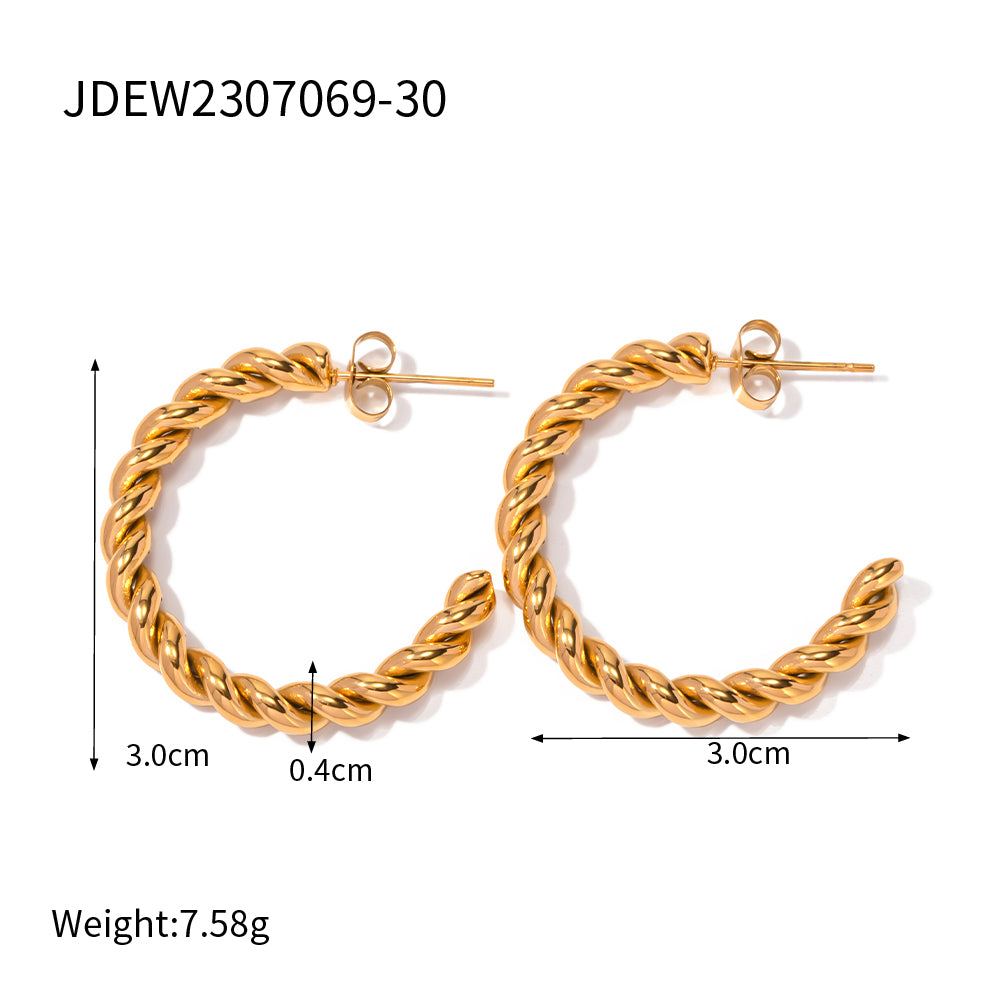 1 Pair Ig Style C Shape Twist Plating Stainless Steel 18k Gold Plated Ear Studs