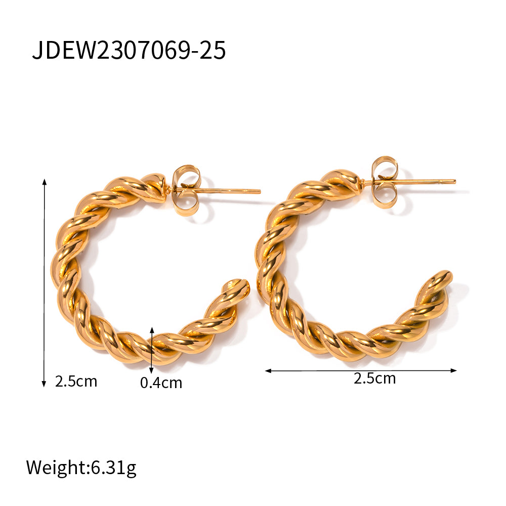 1 Pair Ig Style C Shape Twist Plating Stainless Steel 18k Gold Plated Ear Studs