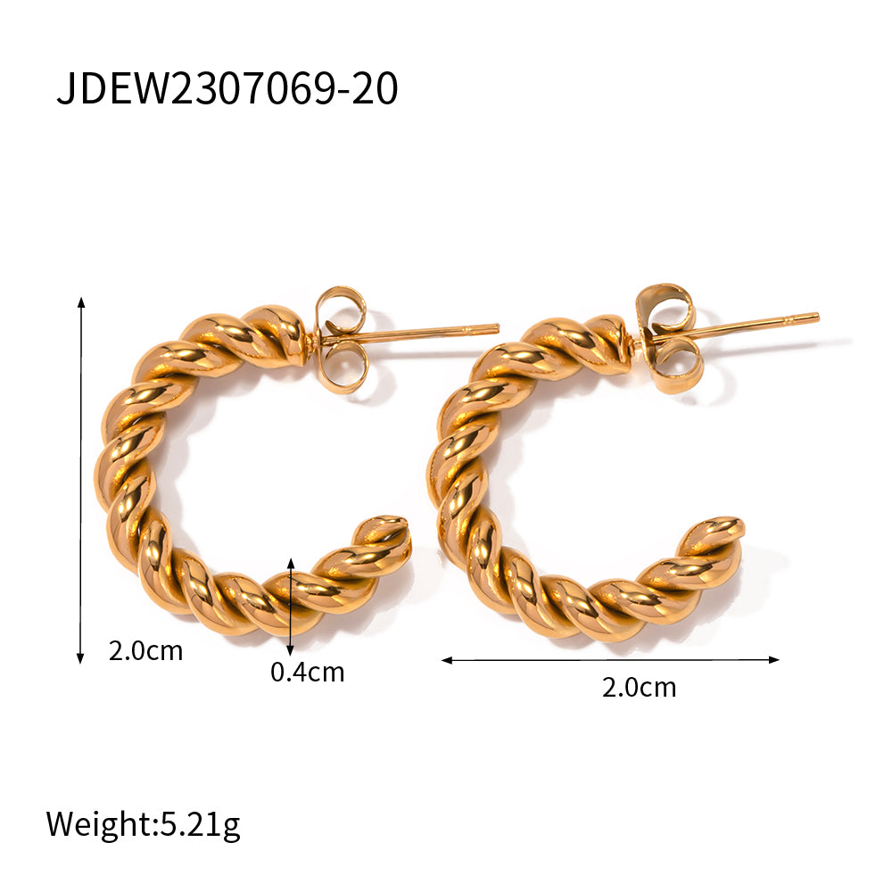 1 Pair Ig Style C Shape Twist Plating Stainless Steel 18k Gold Plated Ear Studs