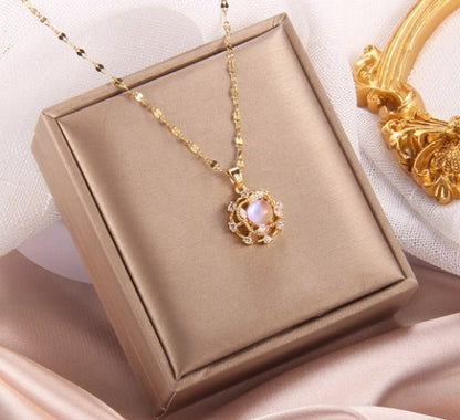 Simple Style Cartoon Character Heart Shape Bow Knot Copper Inlay Zircon Pendant Necklace