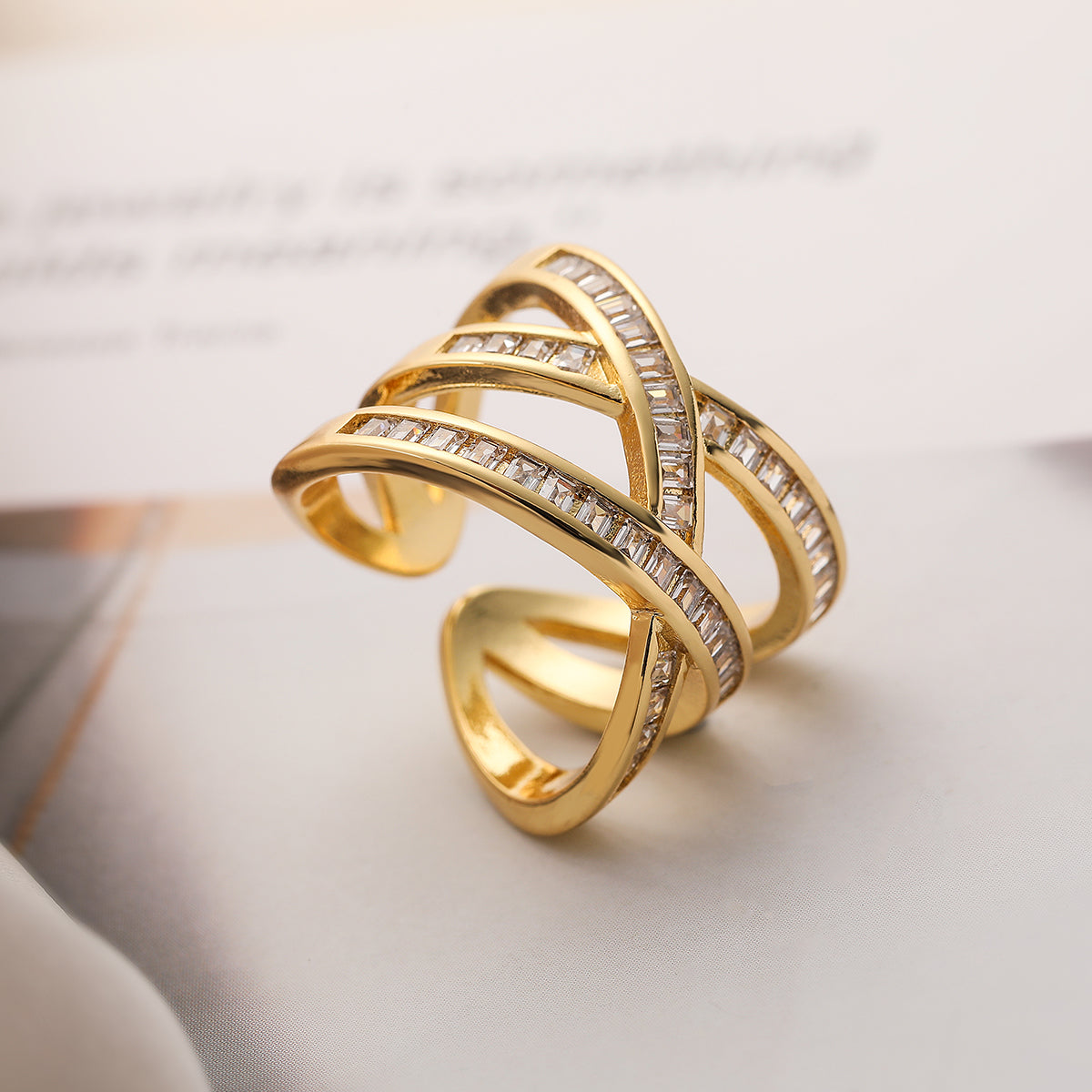 Simple Style Commute Cross Copper 18k Gold Plated Zircon Open Rings In Bulk