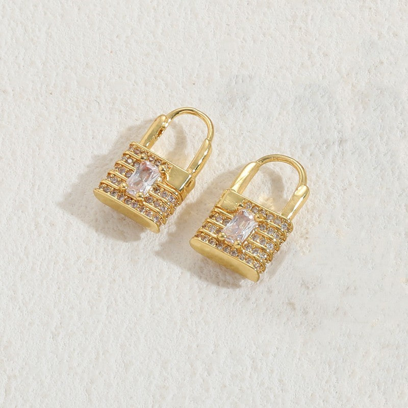 1 Pair Elegant Lock Plating Inlay Copper Zircon 14k Gold Plated Earrings