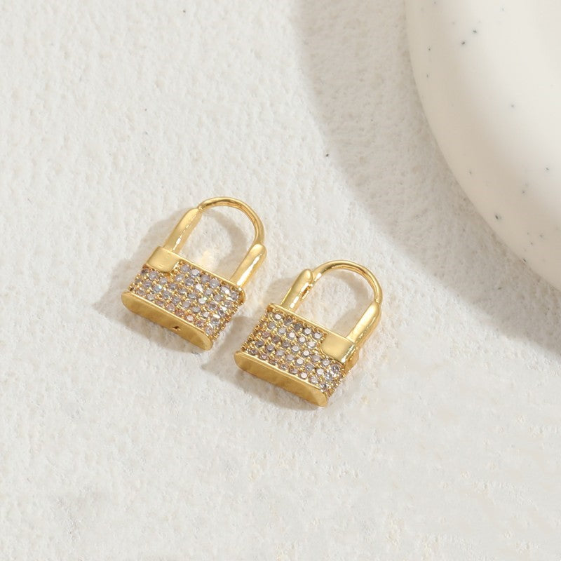 1 Pair Elegant Lock Plating Inlay Copper Zircon 14k Gold Plated Earrings