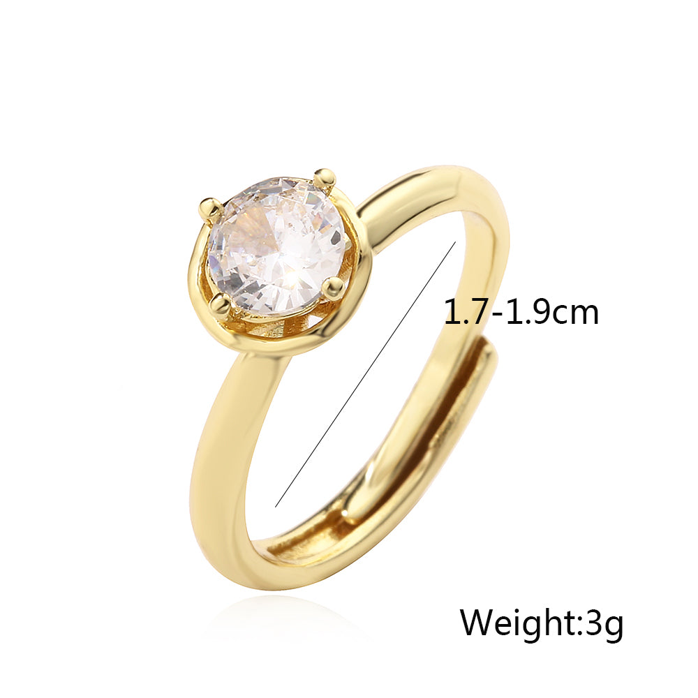 Simple Style Commute Solid Color Copper Plating Inlay Zircon 18k Gold Plated Open Rings