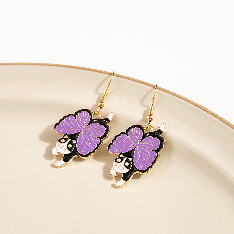 1 Pair Cute Cat Enamel Alloy Drop Earrings