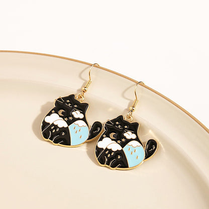 1 Pair Cute Cat Enamel Alloy Drop Earrings