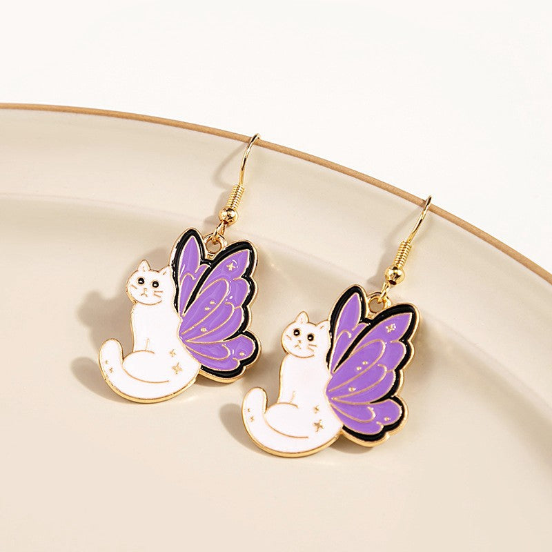 1 Pair Cute Cat Enamel Alloy Drop Earrings