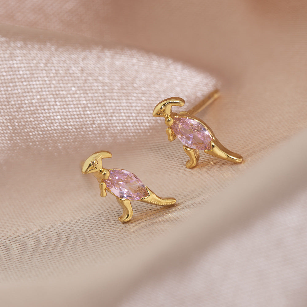 1 Piece Simple Style Dinosaur Inlay Copper Gem Ear Studs