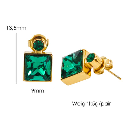 1 Pair Luxurious Square Plating Inlay Stainless Steel Titanium Steel Zircon 14k Gold Plated Drop Earrings