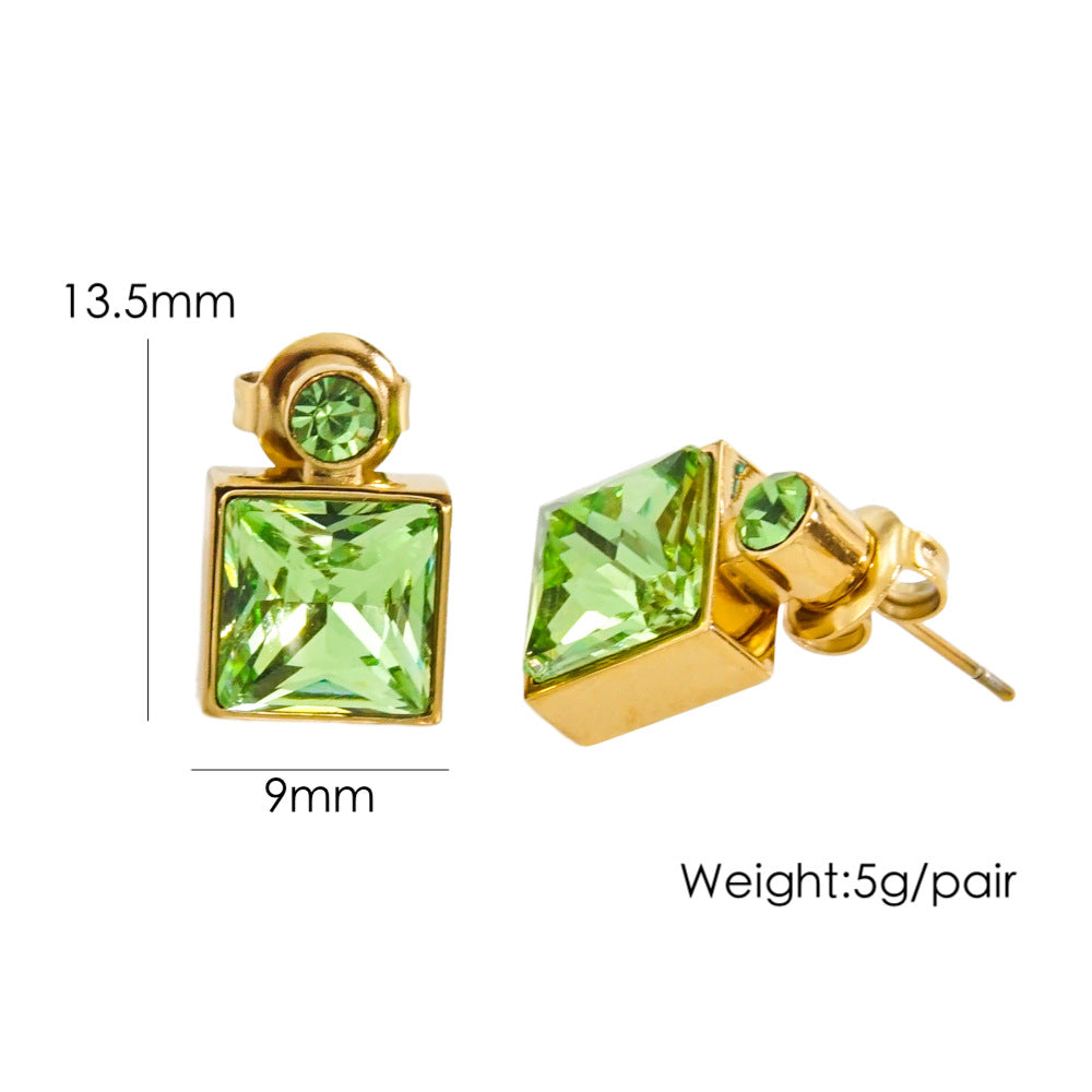 1 Pair Luxurious Square Plating Inlay Stainless Steel Titanium Steel Zircon 14k Gold Plated Drop Earrings