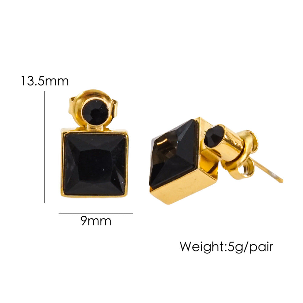 1 Pair Luxurious Square Plating Inlay Stainless Steel Titanium Steel Zircon 14k Gold Plated Drop Earrings