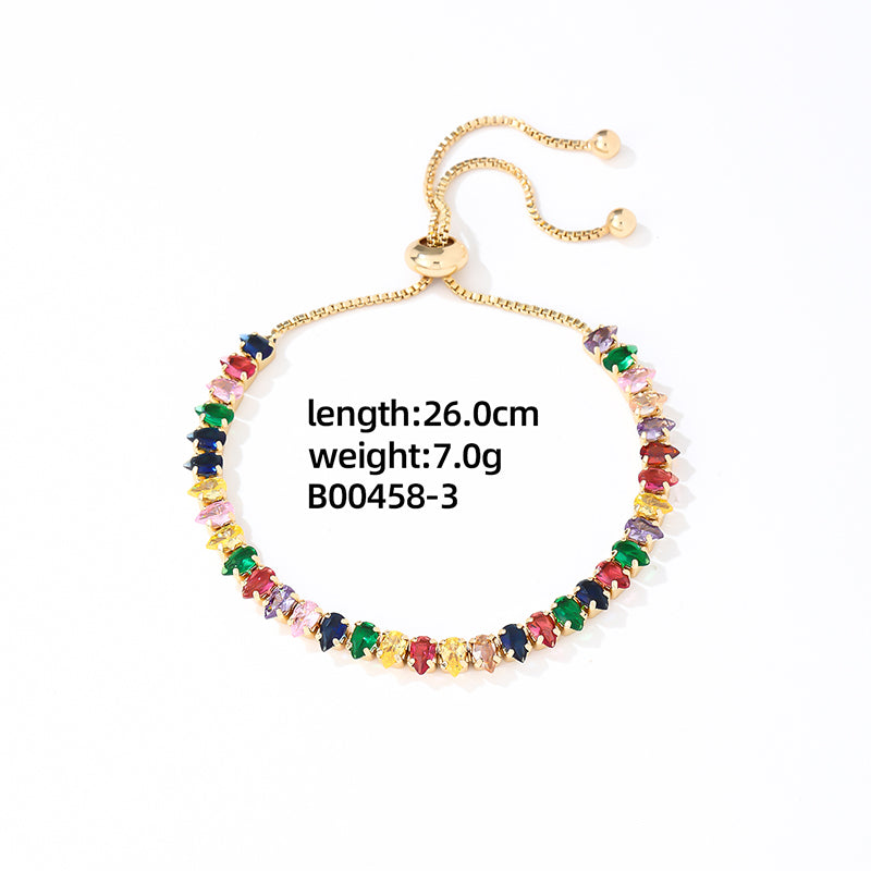 Elegant Glam Luxurious Colorful Copper Plating Inlay Zircon Gold Plated Bracelets