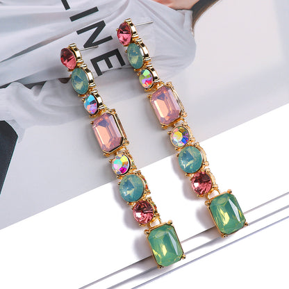 1 Pair Ethnic Style Geometric Metal Plating Inlay Artificial Gemstones Women's Drop Earrings