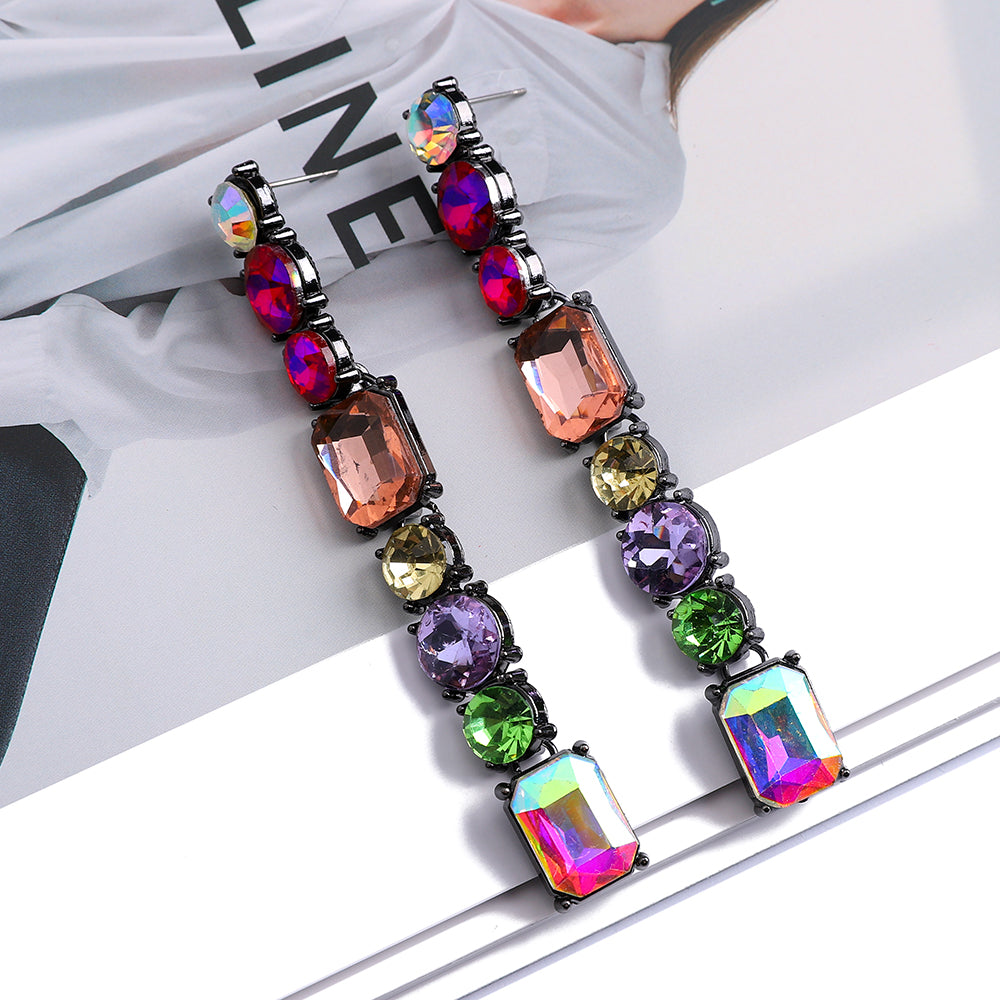 1 Pair Ethnic Style Geometric Metal Plating Inlay Artificial Gemstones Women's Drop Earrings