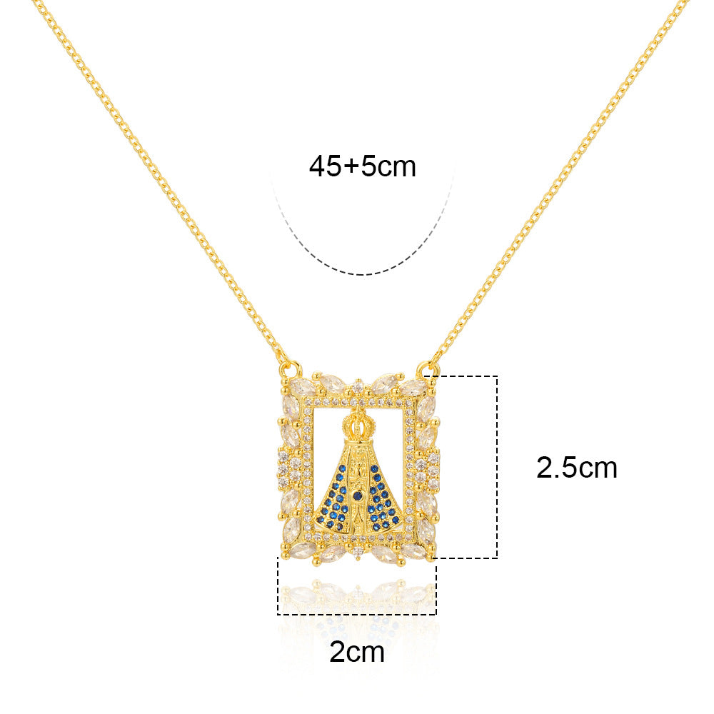 Elegant Lady Geometric Copper Inlay Zircon Pendant Necklace